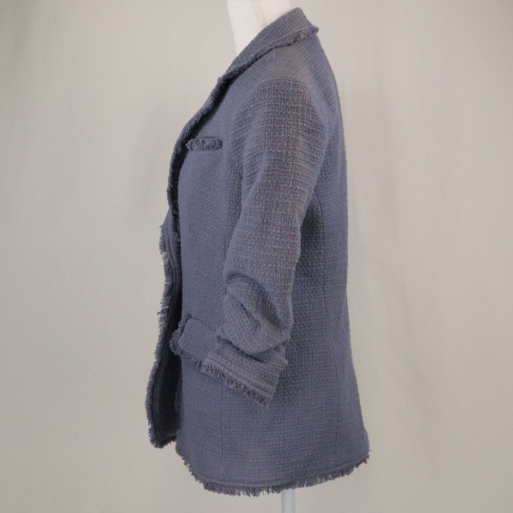Cinq à Sept Boucle Khloe Tweed Fringe Trim Blazer, Dusty Blue, Size US 0 - Picture 4 of 10